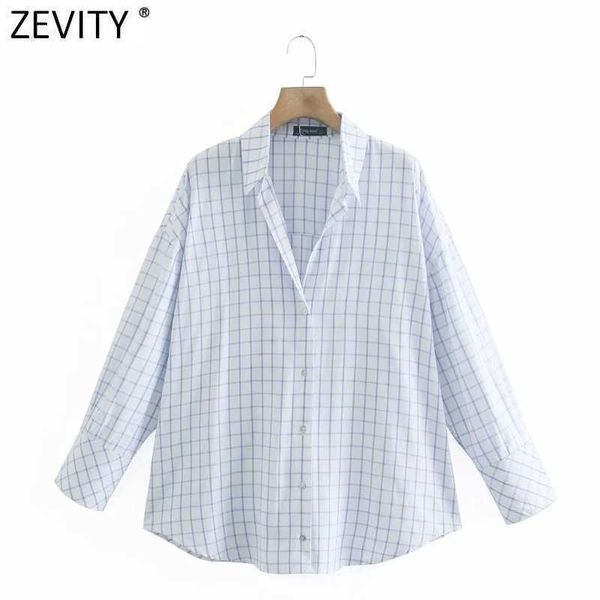 Zevity Femmes Mode Plaid Imprimer Casual Lâche Chemises Bureau Dame À Manches Longues D'affaires Blouse Chic Femme Blusas Tops LS9167 210603