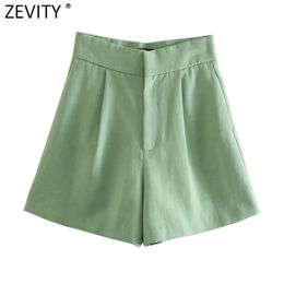 Zeefity Dames Mode Effen Kleur Plooien Ontwerp Bermuda Shorts Vrouwelijke Chique Rits Fly Casual Slanke Pantalone Cortos P1105 210719