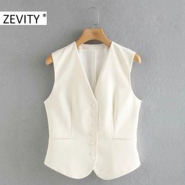 ZEVITY femmes mode couleur unie simple boutonnage gilet veste bureau dames sans manches décontracté mince gilet affaires tops CT569 201028