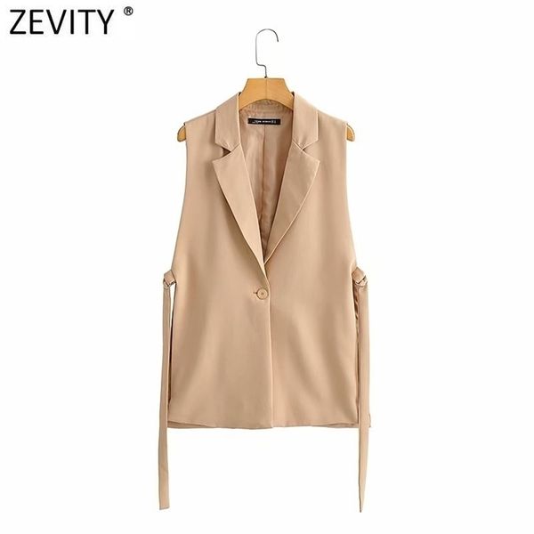 Zevity femmes mode solide côté fendu un bouton gilet Vintage femme sans manches survêtement costume Chic Outwear gilet CT734 211220