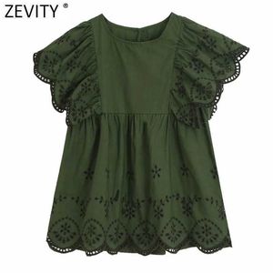 ZEVITY femmes o cou évider broderie décontracté smock blouse chemise femmes papillon manches chic blusas femininas hauts LS7127 210603