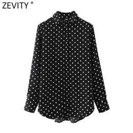 Zevity, blusa negra informal con estampado de lunares para mujer, blusa de oficina para mujer, camisa de gasa de un solo pecho, Blusas elegantes, Tops LS7613 210603