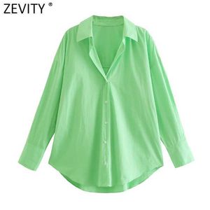 Zevity mujeres simplemente color caramelo dobladillo irregular camisa de negocios femme manga larga popelina blusa roupas chic blusas tops LS9414 210603