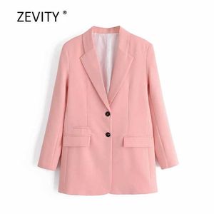 Zevity femmes simplement couleur bonbon poche blazer col cranté bureau dame causal élégant vêtements d'affaires costume manteau tops C535 210603