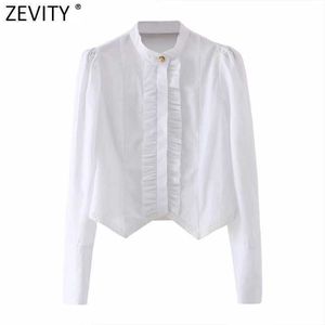 Zevity, blusa blanca con diseño de encaje de agárico dulce para mujer, blusa de oficina para mujer, camisas elegantes con cuello levantado, blusas femeninas de negocios LS7692 210603