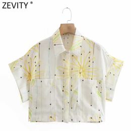 Zevity mujeres dulce flor impresión casual suelta corta blusa femme batwing manga kimono camisa roupa chic verano tops LS9096 210603