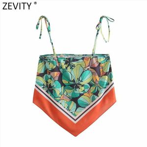Zeefity vrouwen tropische bloemenprint spaghetti riem chique camis tank vrouwelijke retro zomer lace up vest strand sling tops LS9380 210603