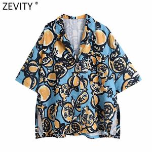 Zeefity Dames Vintage Abstract Picture Print Textuur Blouse Vrouwelijke Side Split Kimono Shirts Roupas Chic Losse Chemise Tops LS9142 210603