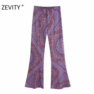 ZEVITY femmes vintage noix de cajou imprimer pantalon évasé femme loisirs fermeture éclair mouche paisley rétro pantalon chic poches arrière pantalon P920 201113