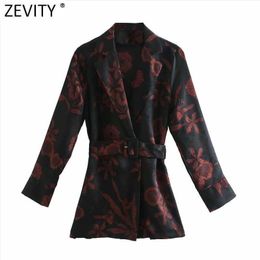 Zevity Mujeres Vintage Flor Estampado Fajas Blusa Blusa Oficina Señoras Turn Down Collar Kimono Camisas Chic Blusas Tops LS7412 210603