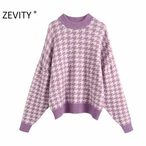 Zeefity Dames Vintage Houndstooth Patroon Pullovers Breien Trui Dames Batwing Mouw Casual Autumn Sweaters Chic Tops S410 210914