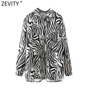 Zevenity Dames Vintage Luipaard Tie Dye Printing Casual Smock Blouse Vrouwelijke Enkele Pocket Shirt Chique Blusas Tops LS7612 210603