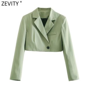 Zevity Femmes Vintage À Manches Longues Solide Court Slim Blazer Manteau Femme High Street Un Bouton Survêtement Chic Crop Tops CT719 211019