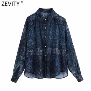 Zevity Femmes Vintage Paisley Totem Floral Print Perspective Smock Blouse Femme Rétro Business Chemise Chic Blusas Tops LS7704 210603