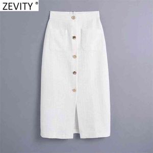 Zevity Femmes Vintage Poche Patch Poitrine Tweed Laine Split Slim Jupe Faldas Mujer Dames Dos Zipper Chic Robe QUN789 210708