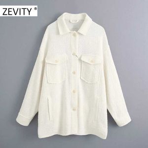 ZEVITY femmes vintage poche patch simple boutonnage chemise manteau femme manches longues lâche outwear manteau casual chic veste tops CT582 210603