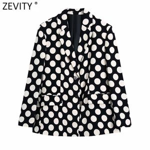 Zevity Femmes Vintage À Pois Imprimer Blazer Manteau À Manches Longues Col Entaillé Femme Survêtement Chic Costumes Veste CT750 211019