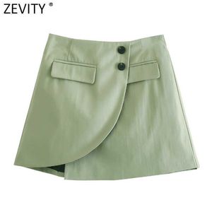 Zevity femmes Vintage couleur unie boutonné ourlet irrégulier jupe portefeuille Faldas Mujer femme dos fermeture éclair décontracté Slim Vestidos QUN781 210603