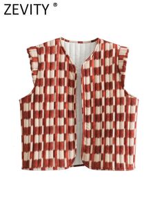 ZEVITY Women Vintage Tie Dyed Print Open Stitching Ruffles Vest Jacket Dames Mouwloze Casual Cardigan Waistcoat Tops CT5778 240523
