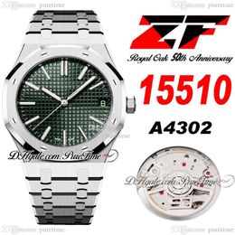 ZF 1551 50 aniversario A4302 Reloj automático para hombre 41 mm Ultrafino 10 5 mm Esfera con textura verde Pulsera de acero inoxidable Supe2979