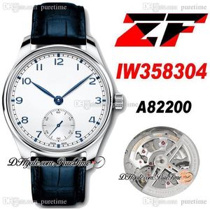 ZF 358304 CAL A82200 Automatische Herenhorloge 41mm Steel Case Silver Dial Blue Number Markers Lederen band Super Edition Horloges 2021 Puretime N103B2