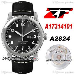 ZF 41mm A17314101 ETA A2824 Automatische Herenhorloge Staal Case Black Dial White Number Markers zwart leer met witte lijn Puretime PTBL A01