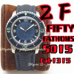 ZF 5015 Fifty Fathoms Luxury herenhorloge 45 mm Cal.1315 Mechanische beweging, zwarte keramiek, titaniumkoffer, 3c super lichtgevende zilveren blauw