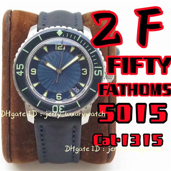 ZF 5015 FIFTY FATHOMS Reloj de lujo para hombre 45 mm Cal.1315 Movimiento mecánico, cerámica negra, caja de titanio, 3C azul plateado superluminoso