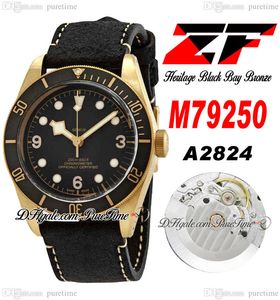 ZF Bronze 7925 A2824 Automatische Mens Watch Gray Dial Vintage Black Leather Riem Super Edition horloges Eta Puretime C26