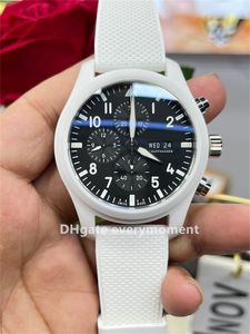 ZF Factory Super Edition Relojes para hombres 41 mm Movimiento mecánico automático ETA7750 Zafiro Luz nocturna Temporizador impermeable Relojes de pulsera de cerámica blanca de lujo