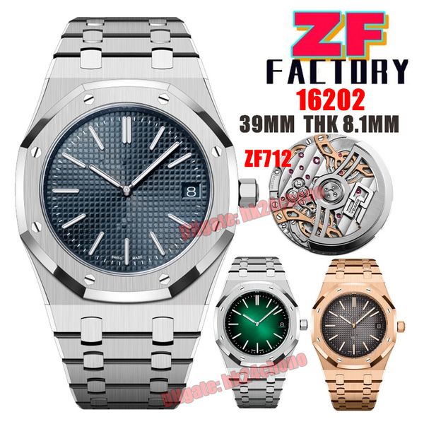 ZF Factory Watches 16202 39MM THK 8.1MM JUMBO EXTRA-THIN 50e anniversaire Cal.7121 ZF7121 Montre automatique pour homme Cadran bleu Bracelet en acier inoxydable Montres-bracelets pour hommes