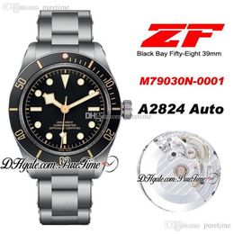 ZF Fifty Eight 39 mm A2824 automatisch herenhorloge rode driehoek zwarte wijzerplaat goud witte markeringen roestvrijstalen armband editie Pu249D