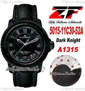 ZF Fifty Fathoms 5015-11C30-52A A1315 Montre automatique pour homme PVD Dark Knight Cadran noir Super Edition Bracelet en toile de voile 50 Fathoms Watches Puretime