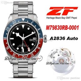 ZF GMT Pepsi 41 mm A2836 automatisch herenhorloge blauw rode rand zwarte wijzerplaat roestvrijstalen armband Super Edition PTTD Puretime C02279P