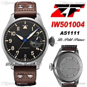 ZF Heritage A52110 Automatische Power Reserve Heren Watch Titanium Staal 501004 46mm Big Black Dial Bruin Lederen Band Puretime Super Edition Horloges N101