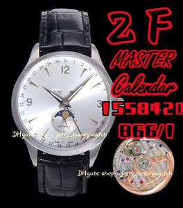 Montre ZF JL Luxury Men's Master Calendar 1558420 (bracelet en cuir de vachette - pointeur de lettre, 866/1 mouvement mécanique entièrement automatique, 40 mm) blanc