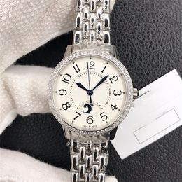 Montre ZF pour femme taille 34 mm x 8,8 mm avec mouvement Cal.898A / 1 Miroir saphir Cadran diamant Swarovski Bracelet en cuir de veau