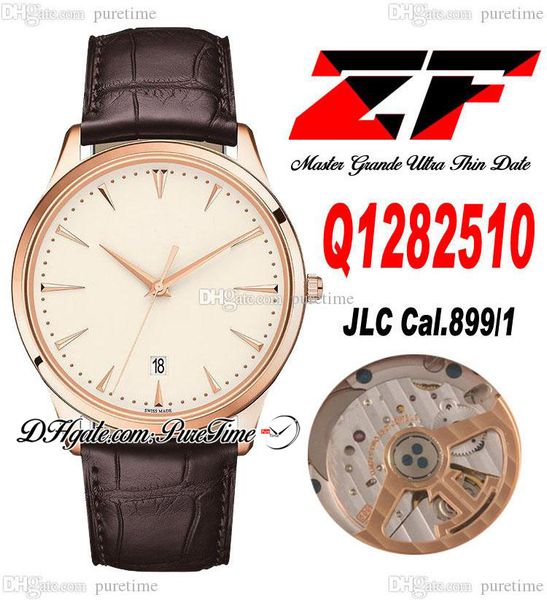 ZF Master Grande Ultra Thin Date Q128250 A899 / 1 Automatic Mens Watch Rose Gold Silver Diad Stick Markers Brown Leather Strap Super Edition Puretime E5
