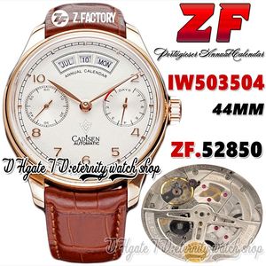 ZF V2 ZF503504 Jaarlijkse kalenderheren Watch A52850 Automatische witte stroomreserve wijzerplaat Markers Rose Gold Case Leather Strap 2022 Super Edition Eternity Watches