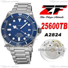 ZF V5 25500 A2824 Reloj automático de titanio para hombre 42 mm Bisel de cerámica Esfera azul Marcadores blancos Pulsera de titanio Super Edition Watche2424