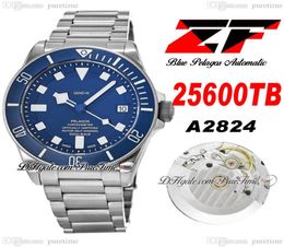 ZF V5 25500 A2824 Titanium Automatische heren Work 42 mm Ceramic Bezel Blue Dial White Markers Titaniums Bracelet Super Edition Watche2005131