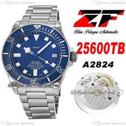 ZF V5 25500 A2824 Reloj automático de titanio para hombre 42 mm Bisel de cerámica Esfera azul Marcadores blancos Pulsera de titanio Super Edition Watche311w