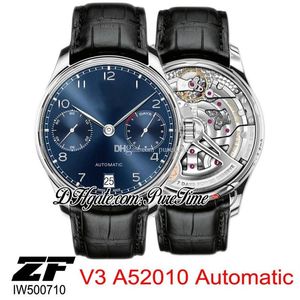 ZF V5 IW500710 Automatische A52010 Echte 7-daagse gangreserve Herenhorloge Blauwe wijzerplaat Zilveren nummermarkeringen Zwart lederen horloges Puretime3422