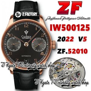ZF V5 ZF500125 A52010 Automatische Mens Watch Black Power Reserve Dial Number Markers Rose Gold roestvrije kast Black lederen band 2022 Super Edition Eternity Watches