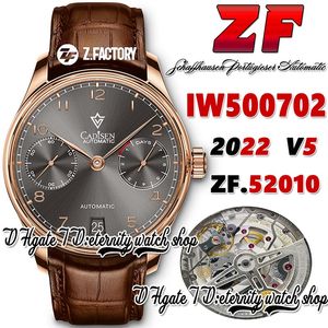 ZF V5 ZF500702 A52010 Automatische Mens Watch Gray Power Reserve Dial Number Markers Rose Gold roestvrije kast Bruin lederen band 2022 Super Edition Eternity Watches