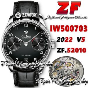 ZF V5 ZF500703 A52010 Automatische Mens Watch Black Power Reserve Dial Silver Number Markers Roestvrij