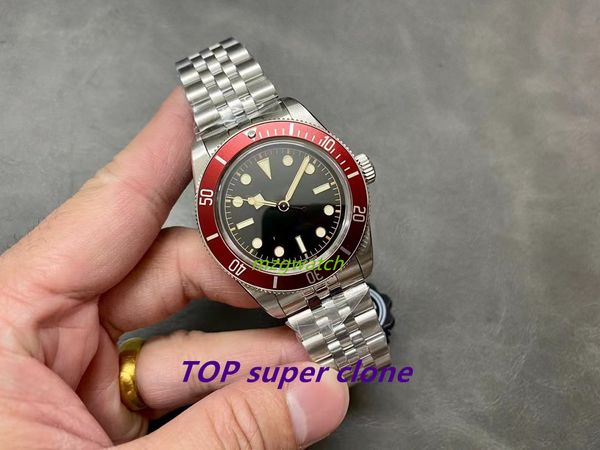 Reloj ZF Movimiento ETA 2824 Tamaño 41 mm Caja de reloj de acero inoxidable Anillo exterior clásico de color burdeos Cristal de zafiro Superluminoso a prueba de agua