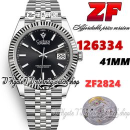 ZF ZF126334 ETA 2824 ZF2824 Automatische heren Watch 41 mm Geciteerde ring Black Die Kiesstickmarkers 904L roestvrijstalen armband en Case Super Version Eternity Watches