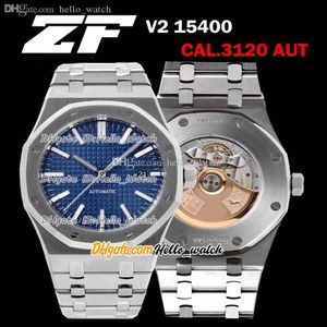 ZFF 41 mm V2 15400 ultradunne 9,8 mm Dive Cal 3120 automatisch herenhorloge blauwe textuur wijzerplaat stick marker 316L stalen armband horloges H2043