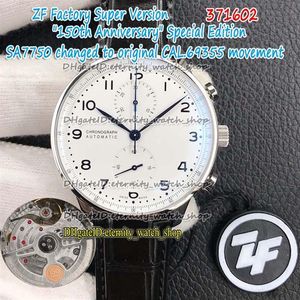 ZFF Topversie 150 jubileum 371602 witte wijzerplaat A7750 CAL 69355 chronograaf automatisch herenhorloge stalen sport stopwatch horloges e333o